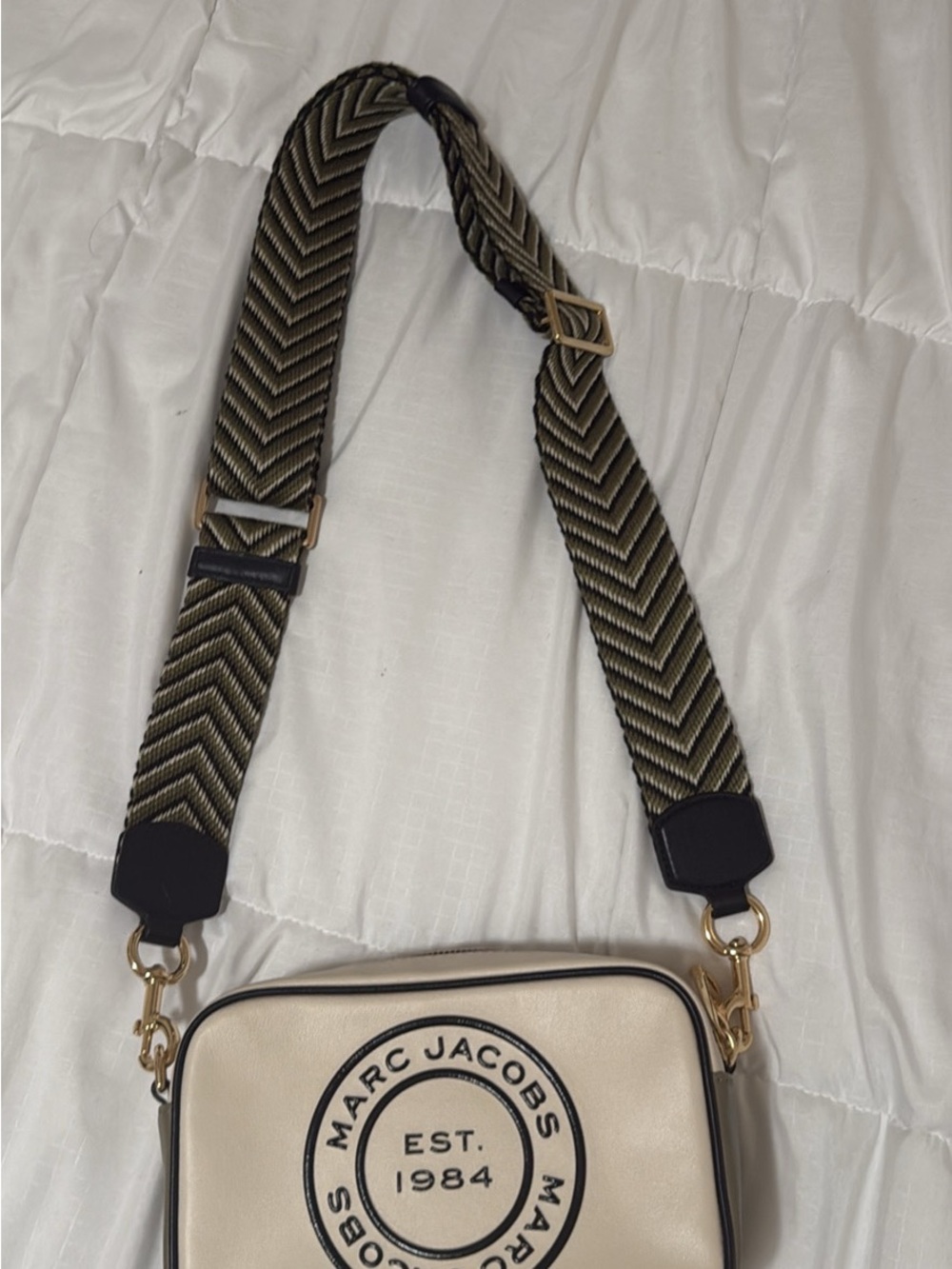 Marc Jacobs Cream Camera Crossbody with Chevron Strap